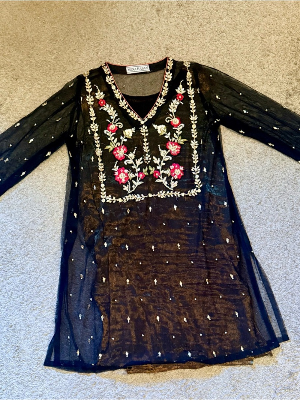 Mina Hasan Black Embroidered Floral Kurta - Women's Formal